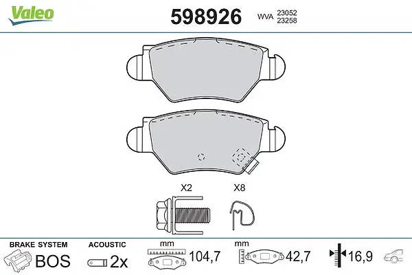 Bremsbelagsatz, Scheibenbremse Hinterachse VALEO 598926