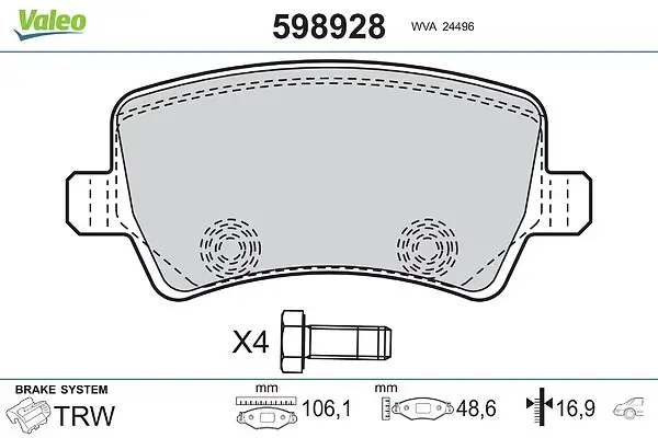 Bremsbelagsatz, Scheibenbremse Hinterachse VALEO 598928