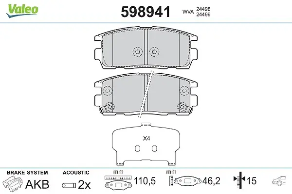 Bremsbelagsatz, Scheibenbremse Hinterachse VALEO 598941