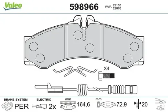 Bremsbelagsatz, Scheibenbremse VALEO 598966 Bild Bremsbelagsatz, Scheibenbremse VALEO 598966