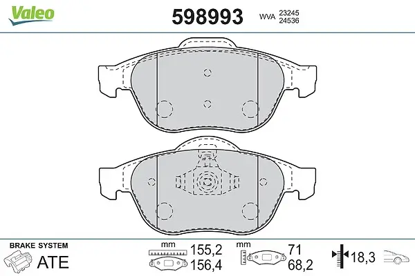 Bremsbelagsatz, Scheibenbremse Vorderachse VALEO 598993