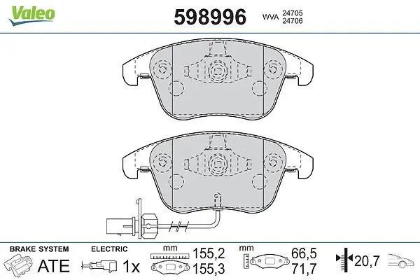 Bremsbelagsatz, Scheibenbremse Vorderachse VALEO 598996