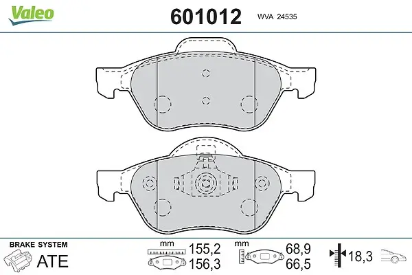 Bremsbelagsatz, Scheibenbremse Vorderachse VALEO 601012
