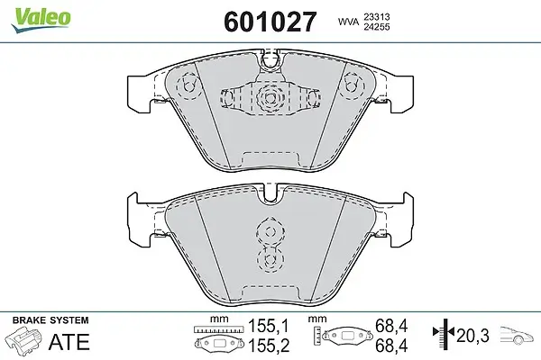 Bremsbelagsatz, Scheibenbremse Vorderachse VALEO 601027