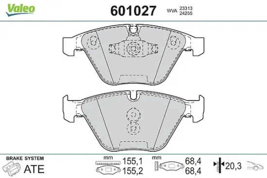 Bremsbelagsatz, Scheibenbremse Vorderachse VALEO 601027 Bild Bremsbelagsatz, Scheibenbremse Vorderachse VALEO 601027