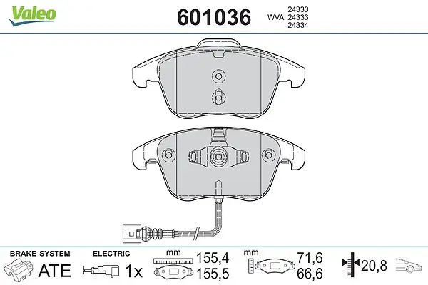 Bremsbelagsatz, Scheibenbremse Vorderachse VALEO 601036