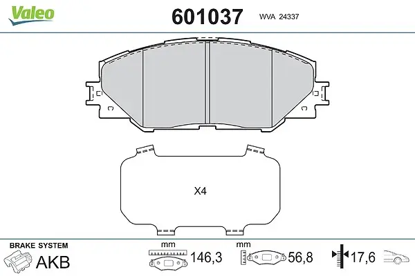 Bremsbelagsatz, Scheibenbremse Vorderachse VALEO 601037