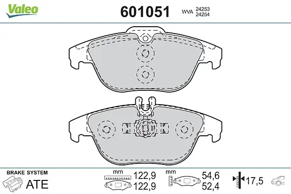 Bremsbelagsatz, Scheibenbremse Hinterachse VALEO 601051