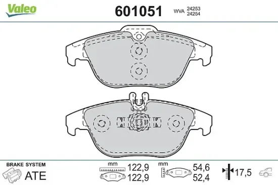 Bremsbelagsatz, Scheibenbremse Hinterachse VALEO 601051 Bild Bremsbelagsatz, Scheibenbremse Hinterachse VALEO 601051
