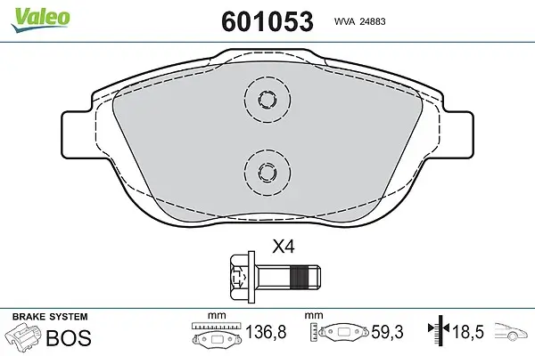 Bremsbelagsatz, Scheibenbremse Vorderachse VALEO 601053
