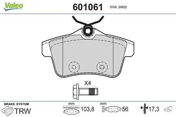 Bremsbelagsatz, Scheibenbremse Hinterachse VALEO 601061
