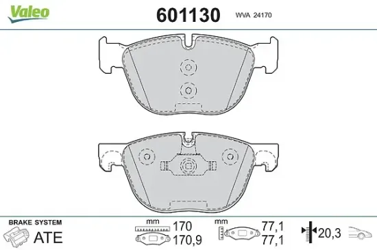Bremsbelagsatz, Scheibenbremse Vorderachse VALEO 601130 Bild Bremsbelagsatz, Scheibenbremse Vorderachse VALEO 601130
