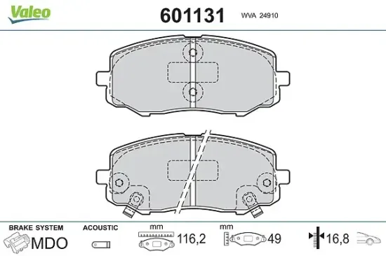 Bremsbelagsatz, Scheibenbremse Vorderachse VALEO 601131 Bild Bremsbelagsatz, Scheibenbremse Vorderachse VALEO 601131
