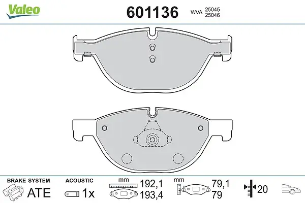 Bremsbelagsatz, Scheibenbremse Vorderachse VALEO 601136