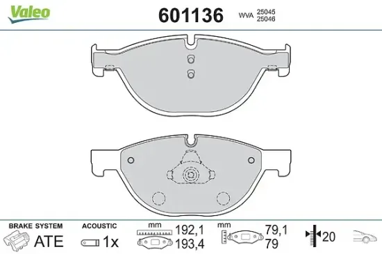 Bremsbelagsatz, Scheibenbremse Vorderachse VALEO 601136 Bild Bremsbelagsatz, Scheibenbremse Vorderachse VALEO 601136