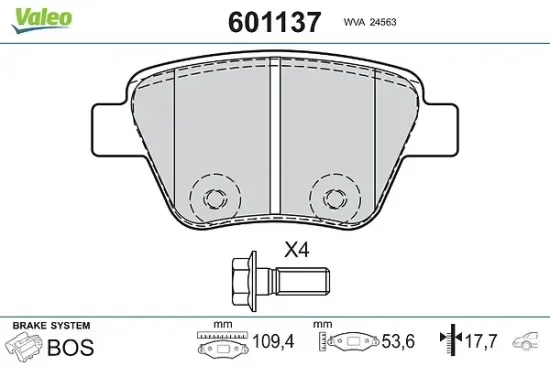 Bremsbelagsatz, Scheibenbremse Hinterachse VALEO 601137 Bild Bremsbelagsatz, Scheibenbremse Hinterachse VALEO 601137