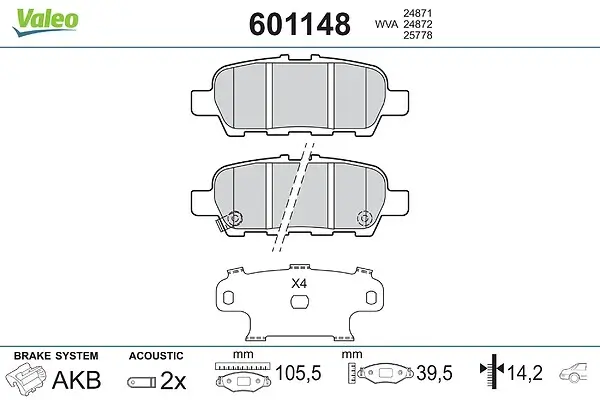 Bremsbelagsatz, Scheibenbremse Hinterachse VALEO 601148
