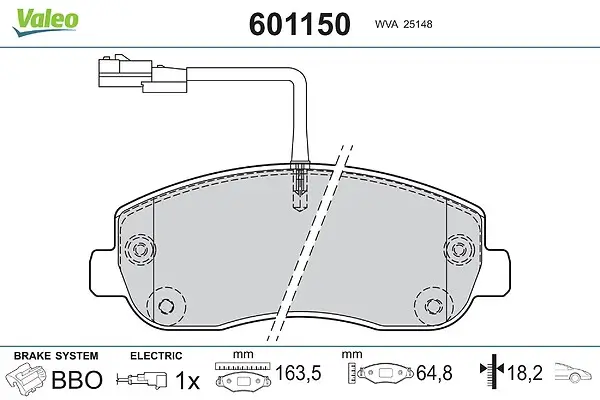 Bremsbelagsatz, Scheibenbremse Vorderachse VALEO 601150