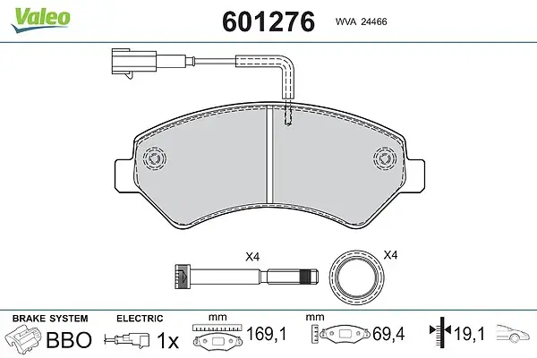 Bremsbelagsatz, Scheibenbremse Vorderachse VALEO 601276