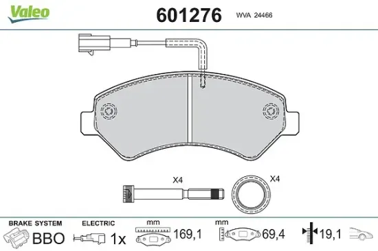 Bremsbelagsatz, Scheibenbremse Vorderachse VALEO 601276 Bild Bremsbelagsatz, Scheibenbremse Vorderachse VALEO 601276