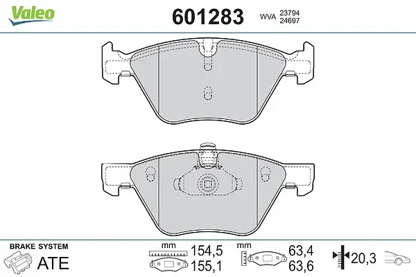 Bremsbelagsatz, Scheibenbremse Vorderachse VALEO 601283