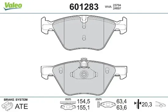 Bremsbelagsatz, Scheibenbremse Vorderachse VALEO 601283 Bild Bremsbelagsatz, Scheibenbremse Vorderachse VALEO 601283