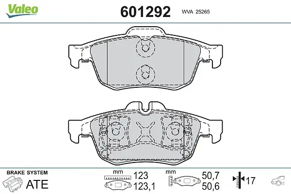 Bremsbelagsatz, Scheibenbremse Hinterachse VALEO 601292