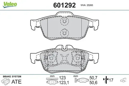 Bremsbelagsatz, Scheibenbremse Hinterachse VALEO 601292 Bild Bremsbelagsatz, Scheibenbremse Hinterachse VALEO 601292