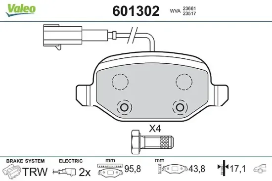 Bremsbelagsatz, Scheibenbremse Hinterachse VALEO 601302 Bild Bremsbelagsatz, Scheibenbremse Hinterachse VALEO 601302