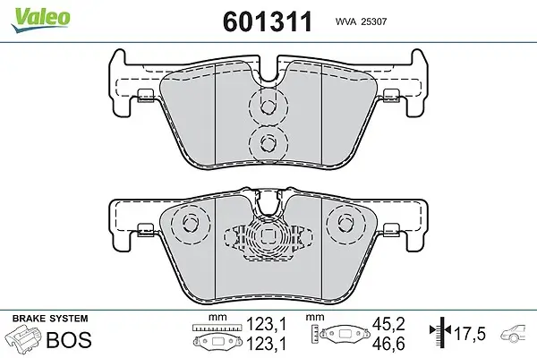 Bremsbelagsatz, Scheibenbremse Hinterachse VALEO 601311