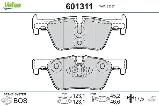 Bremsbelagsatz, Scheibenbremse Hinterachse VALEO 601311 Bild Bremsbelagsatz, Scheibenbremse Hinterachse VALEO 601311