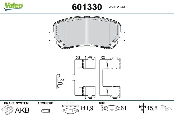Bremsbelagsatz, Scheibenbremse Vorderachse VALEO 601330