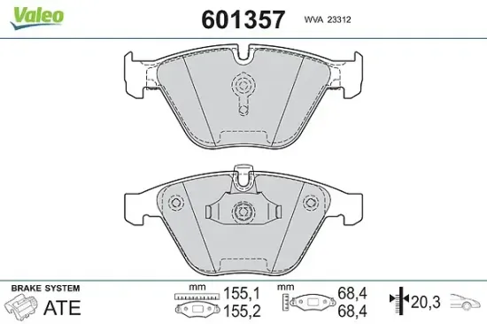 Bremsbelagsatz, Scheibenbremse Vorderachse VALEO 601357 Bild Bremsbelagsatz, Scheibenbremse Vorderachse VALEO 601357