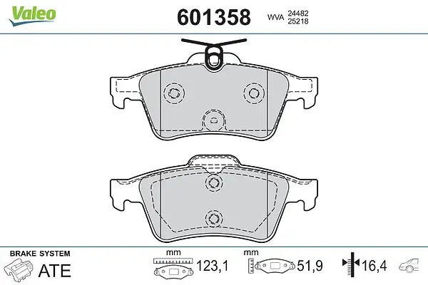 Bremsbelagsatz, Scheibenbremse Hinterachse VALEO 601358