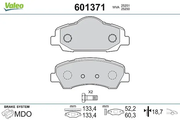 Bremsbelagsatz, Scheibenbremse Vorderachse VALEO 601371