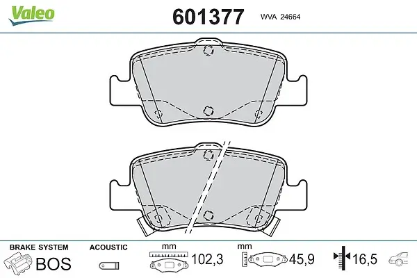 Bremsbelagsatz, Scheibenbremse Hinterachse VALEO 601377