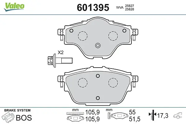 Bremsbelagsatz, Scheibenbremse Hinterachse VALEO 601395