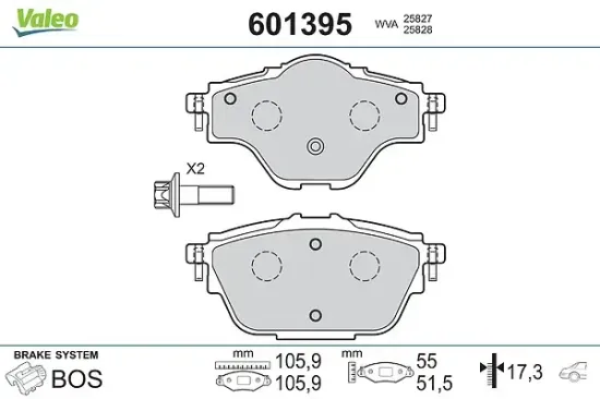 Bremsbelagsatz, Scheibenbremse Hinterachse VALEO 601395 Bild Bremsbelagsatz, Scheibenbremse Hinterachse VALEO 601395