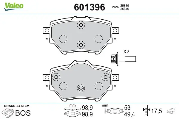 Bremsbelagsatz, Scheibenbremse Hinterachse VALEO 601396
