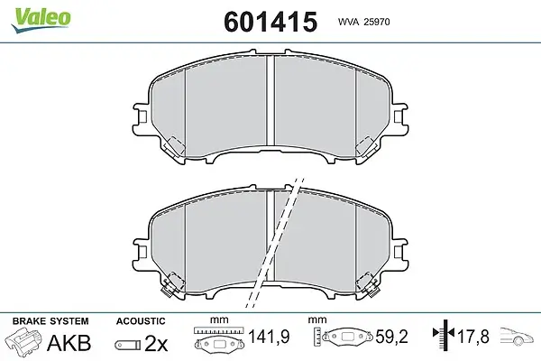 Bremsbelagsatz, Scheibenbremse Vorderachse VALEO 601415