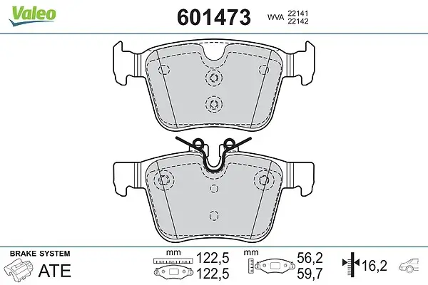 Bremsbelagsatz, Scheibenbremse Hinterachse VALEO 601473
