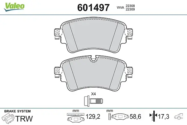 Bremsbelagsatz, Scheibenbremse Hinterachse VALEO 601497