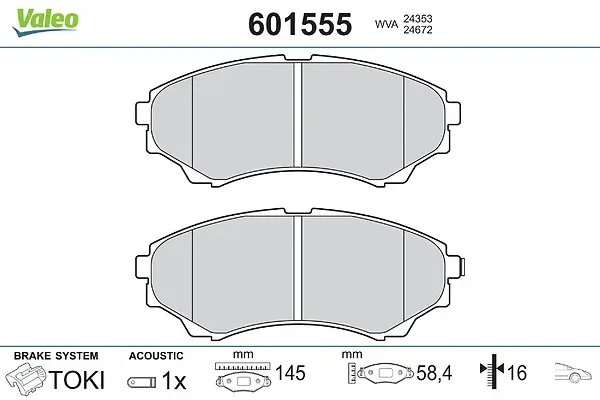 Bremsbelagsatz, Scheibenbremse Vorderachse VALEO 601555