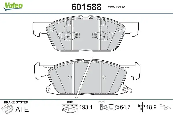 Bremsbelagsatz, Scheibenbremse Vorderachse VALEO 601588