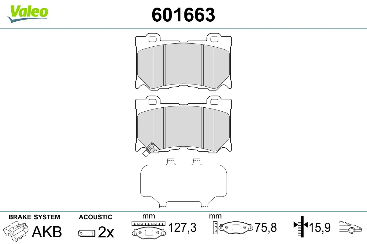 Bremsbelagsatz, Scheibenbremse Vorderachse VALEO 601663