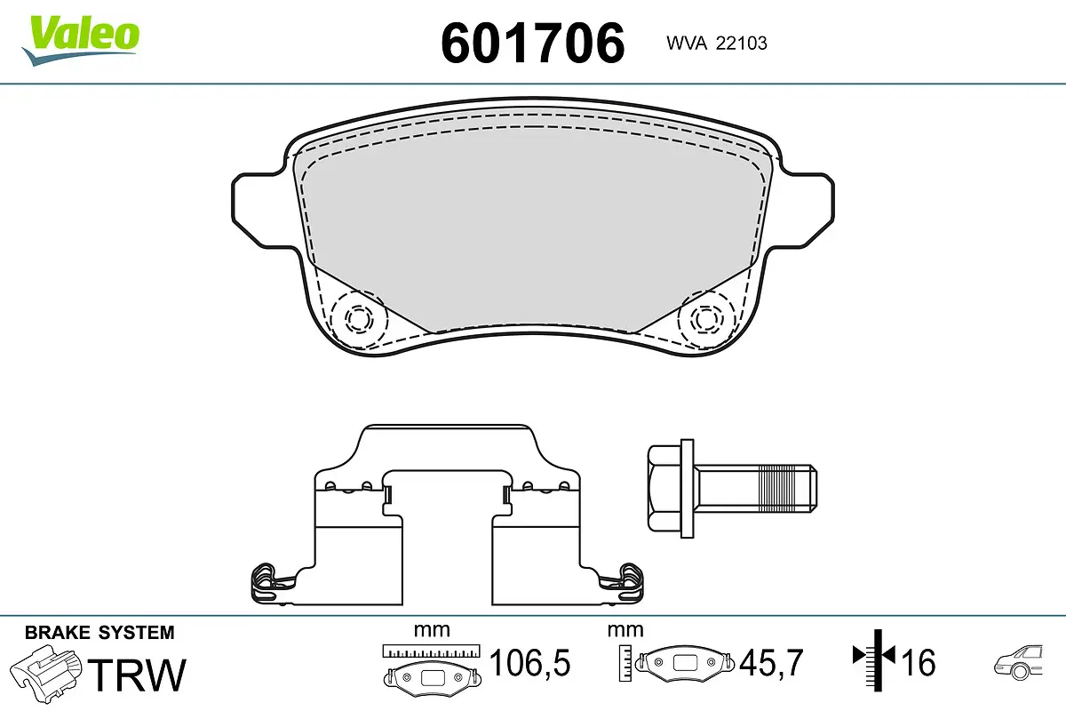 Bremsbelagsatz, Scheibenbremse Hinterachse VALEO 601706