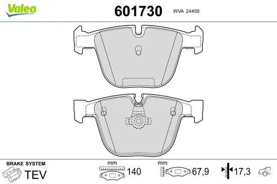 Bremsbelagsatz, Scheibenbremse Hinterachse VALEO 601730 Bild Bremsbelagsatz, Scheibenbremse Hinterachse VALEO 601730
