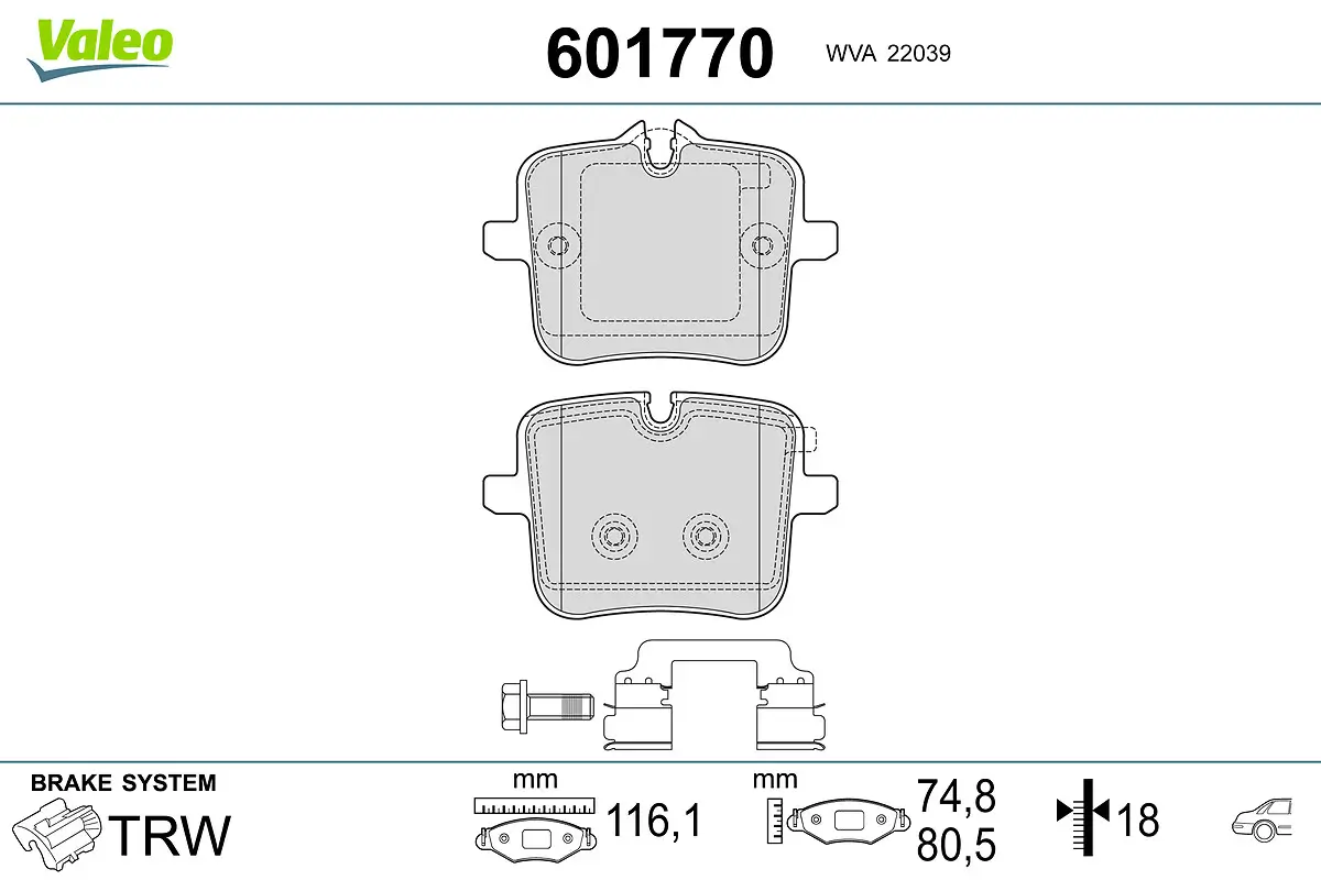 Bremsbelagsatz, Scheibenbremse Hinterachse VALEO 601770