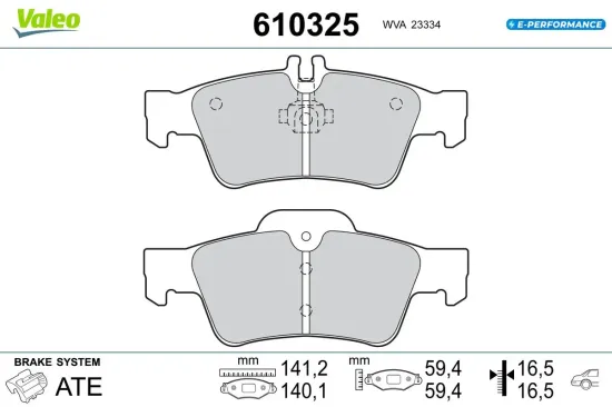 Bremsbelagsatz, Scheibenbremse Hinterachse VALEO 610325 Bild Bremsbelagsatz, Scheibenbremse Hinterachse VALEO 610325