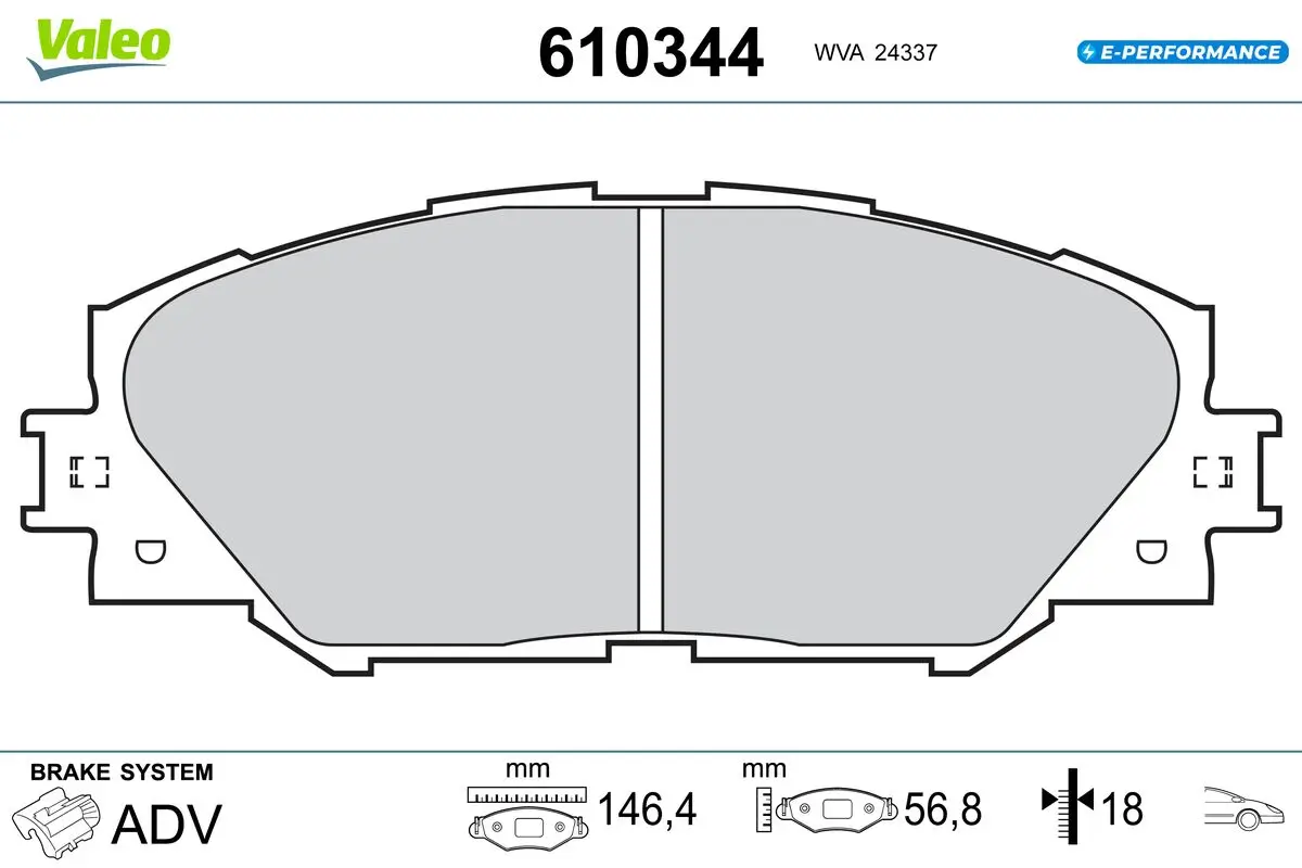 Bremsbelagsatz, Scheibenbremse Vorderachse VALEO 610344